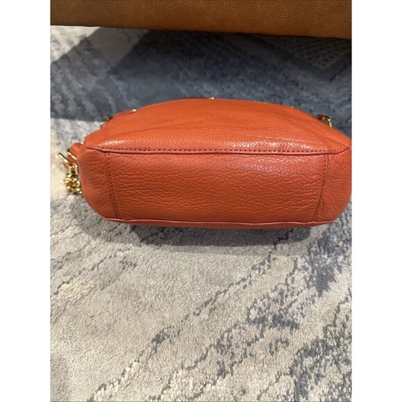 Tory Burch Amanda Big Logo Red Orange Foldover Crossbody Bag With Gold Hardware - Picture 6 of 12
